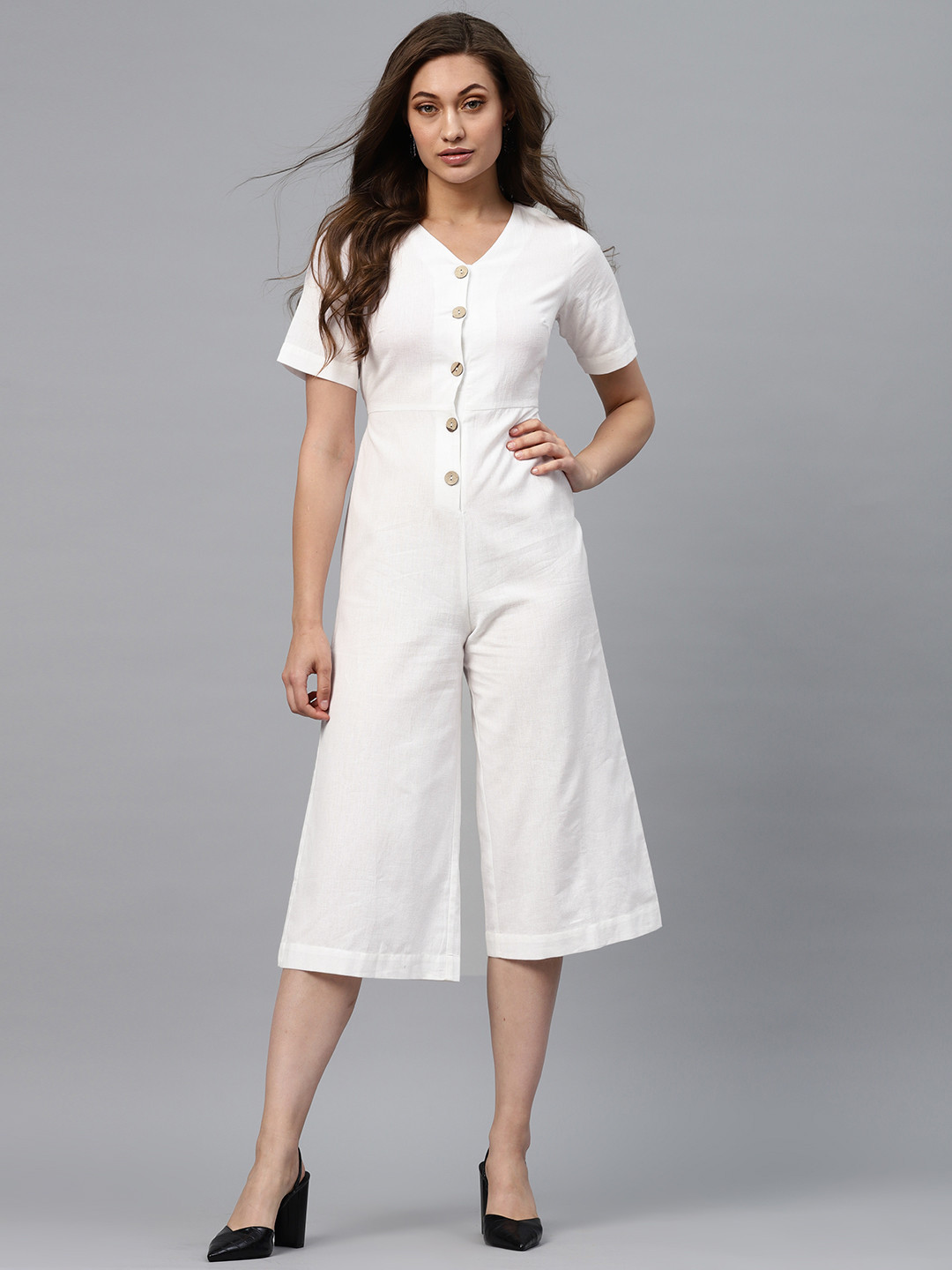 

SASSAFRAS White Solid Culotte Jumpsuit