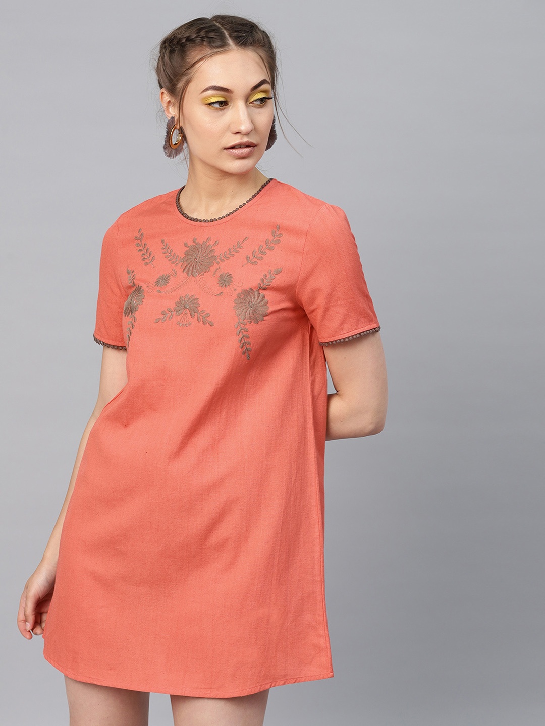 

SASSAFRAS Women Orange Solid A-Line Dress