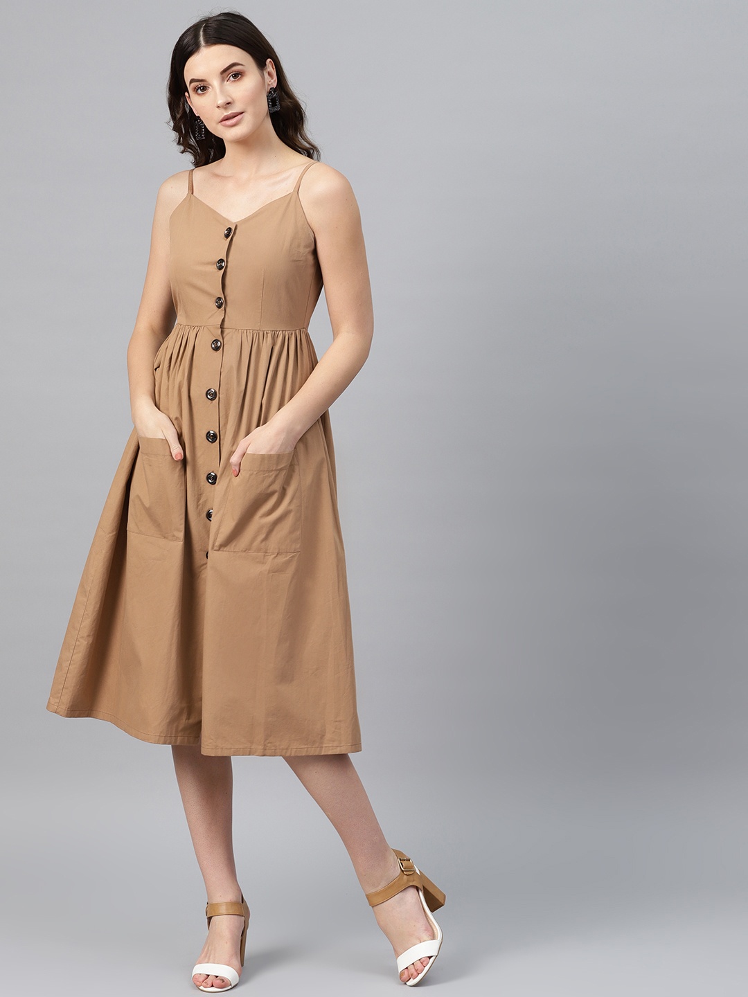 

SASSAFRAS Brown Empire Flared Dress