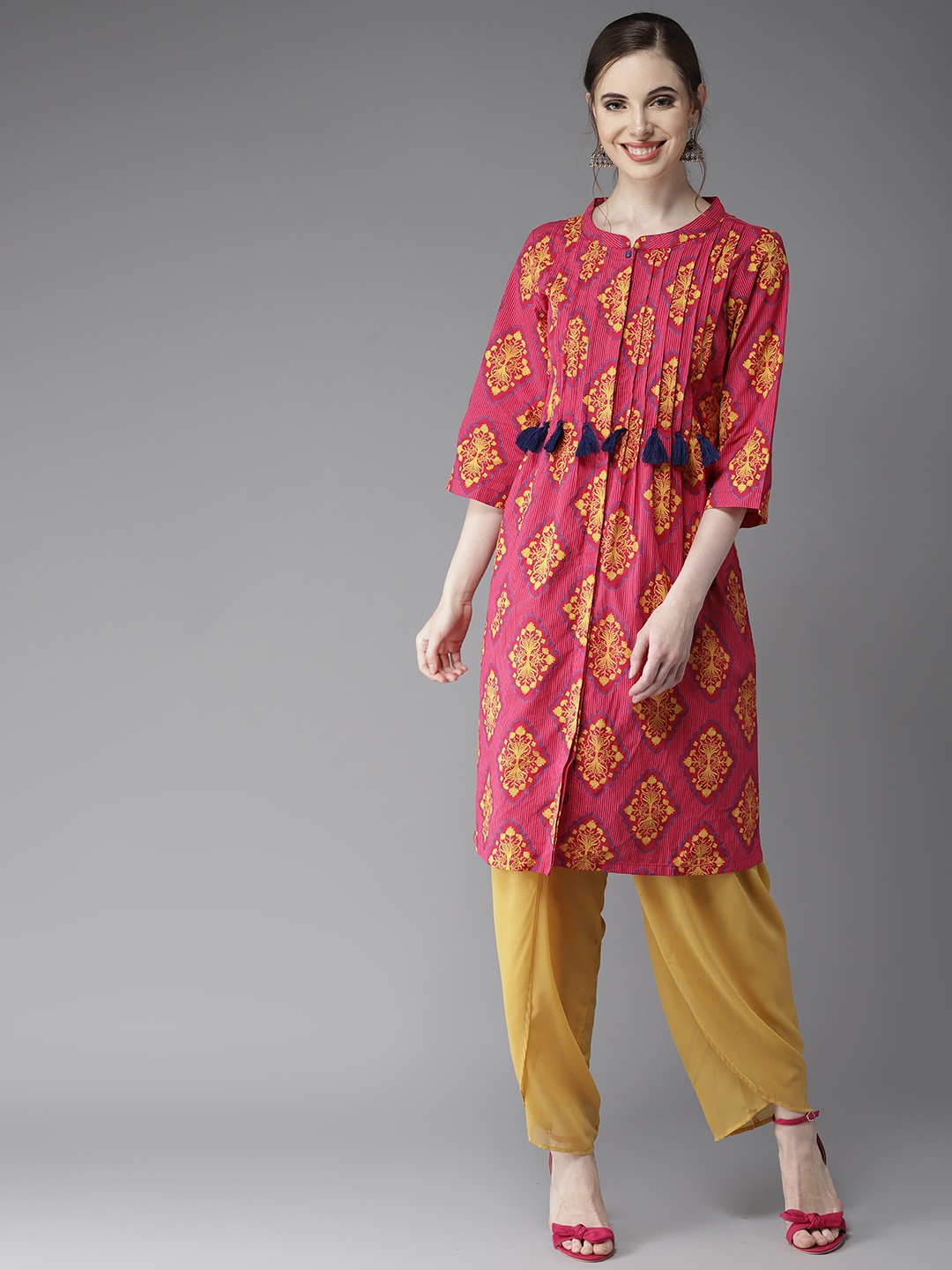 

HERE&NOW Women Magenta & Yellow Printed A-Line Kurta