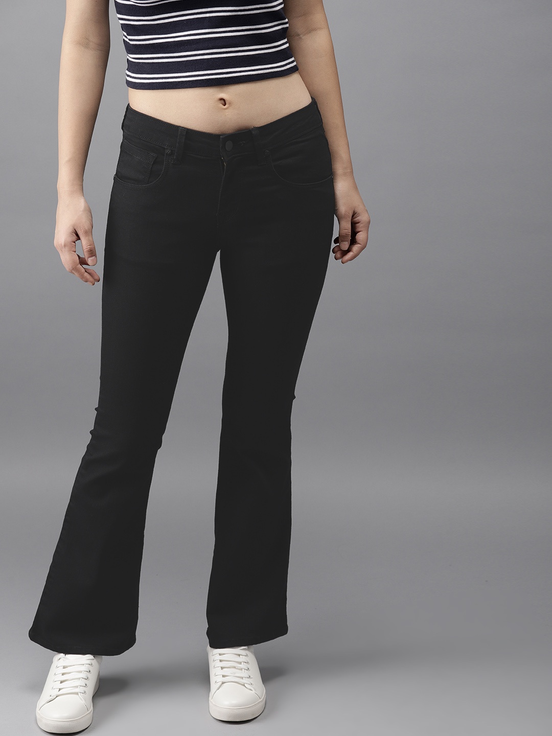 

HERE&NOW Women Black Bootcut High-Rise Clean Look Stretchable Jeans