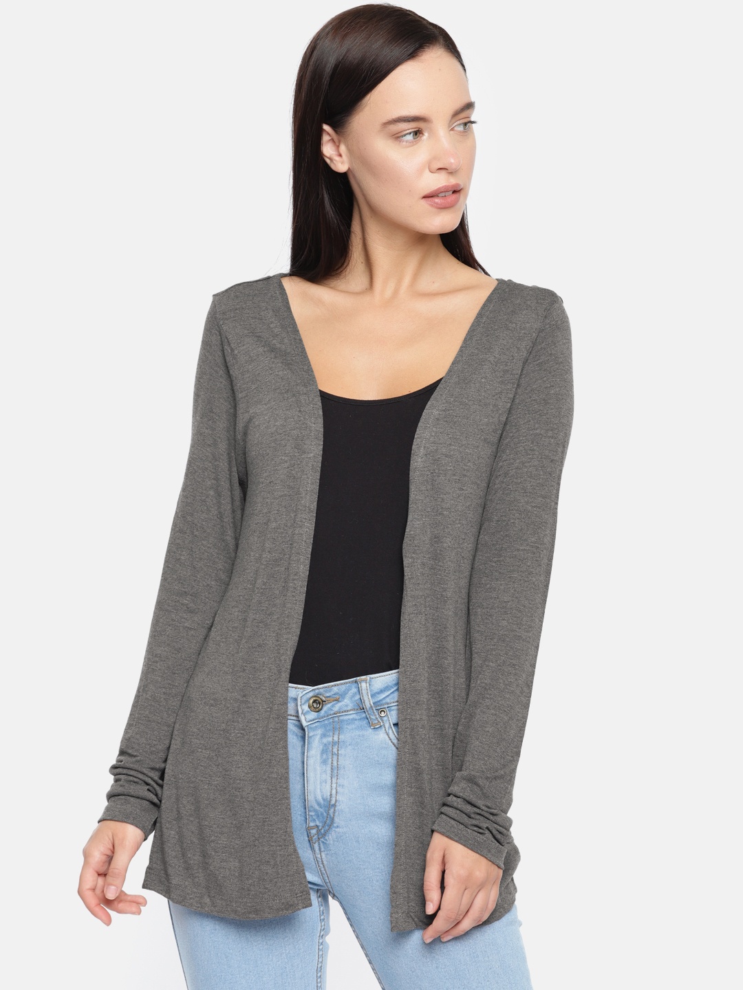 

People Women Charcoal Grey Solid Open Front Shrug