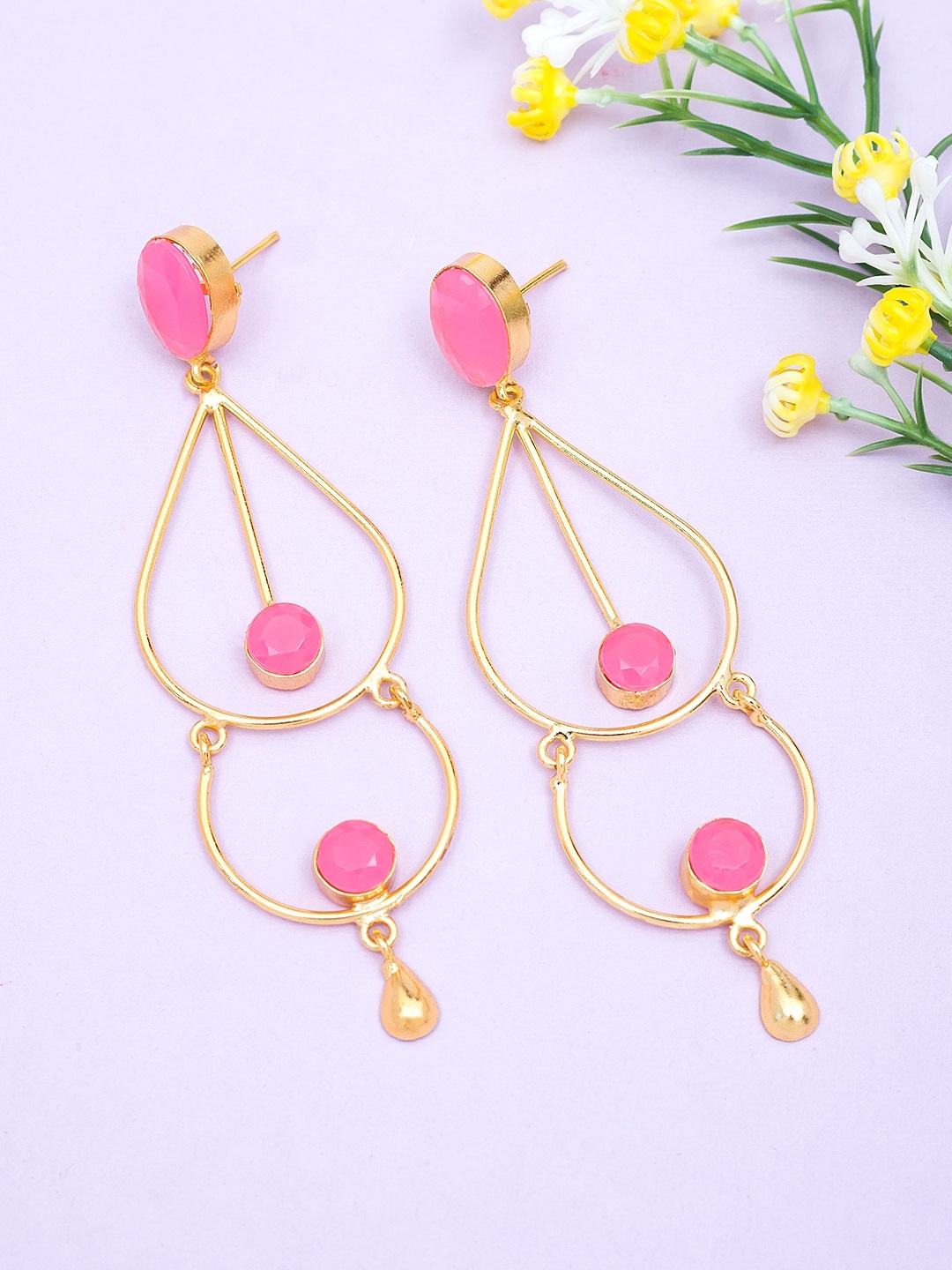 

Golden Peacock Gold-Plated Geometric Drop Earrings