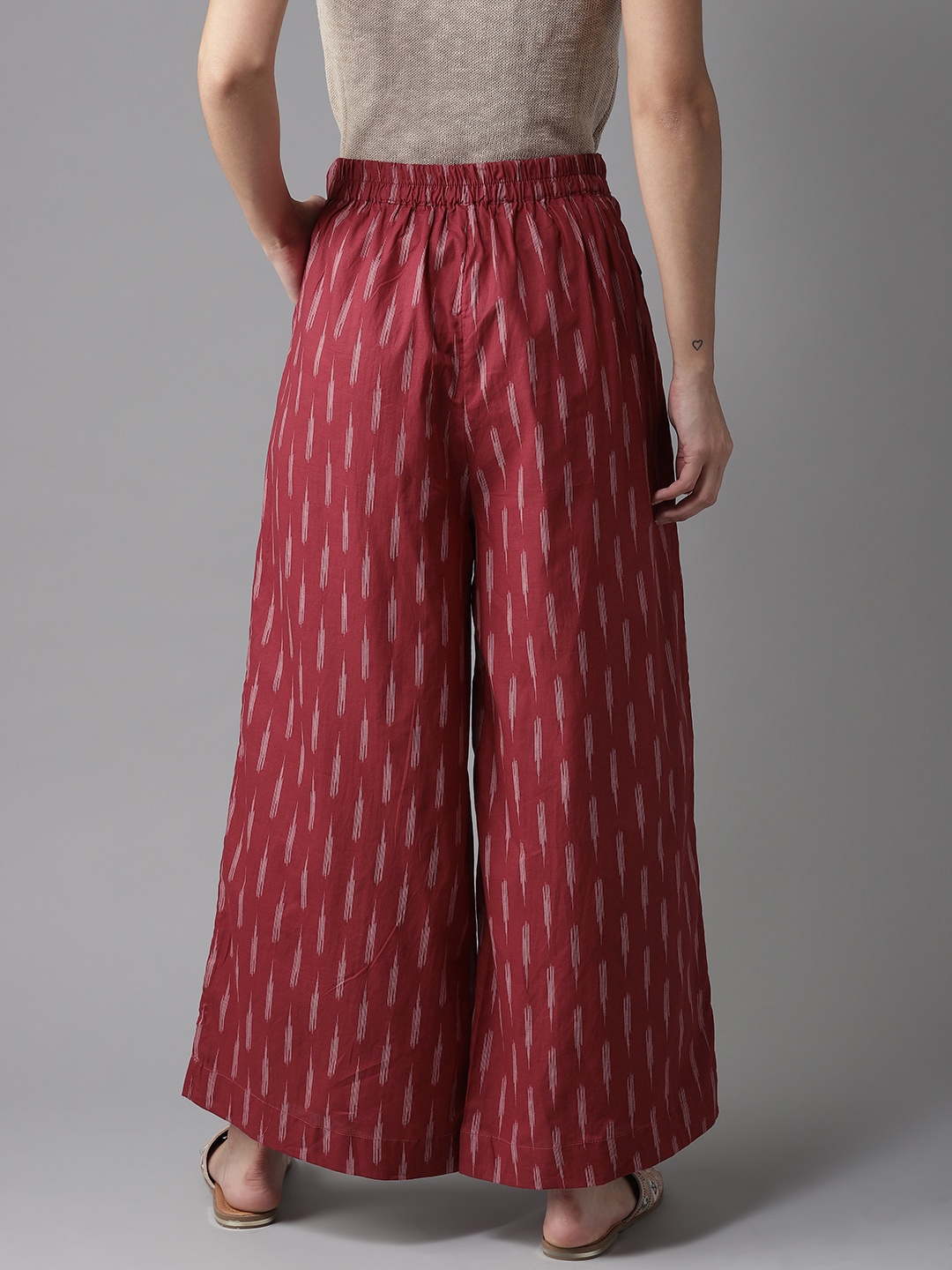 

HERE&NOW Women Maroon & Off-White Printed Wide Leg Palazzos