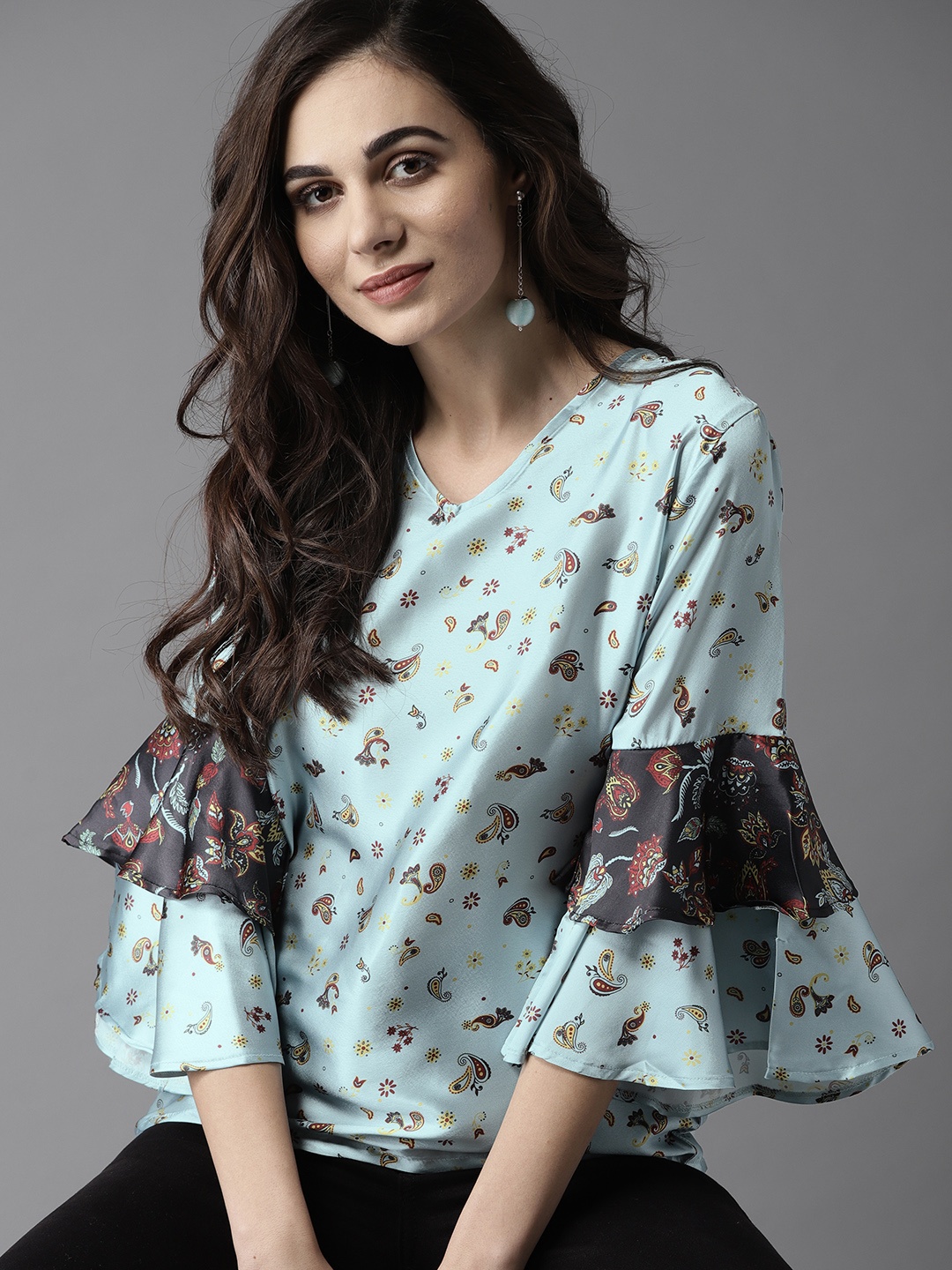 

Moda Rapido Women Blue Printed Satin Finish Top