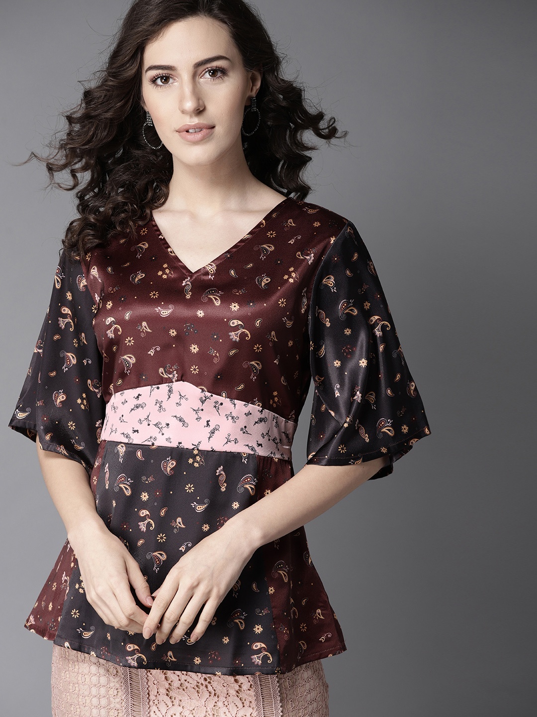 

Moda Rapido Women Brown & Black Printed A-Line Top
