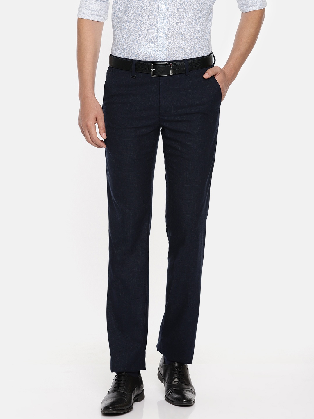 

Van Heusen Men Navy Blue Slim Fit Solid Formal Trousers