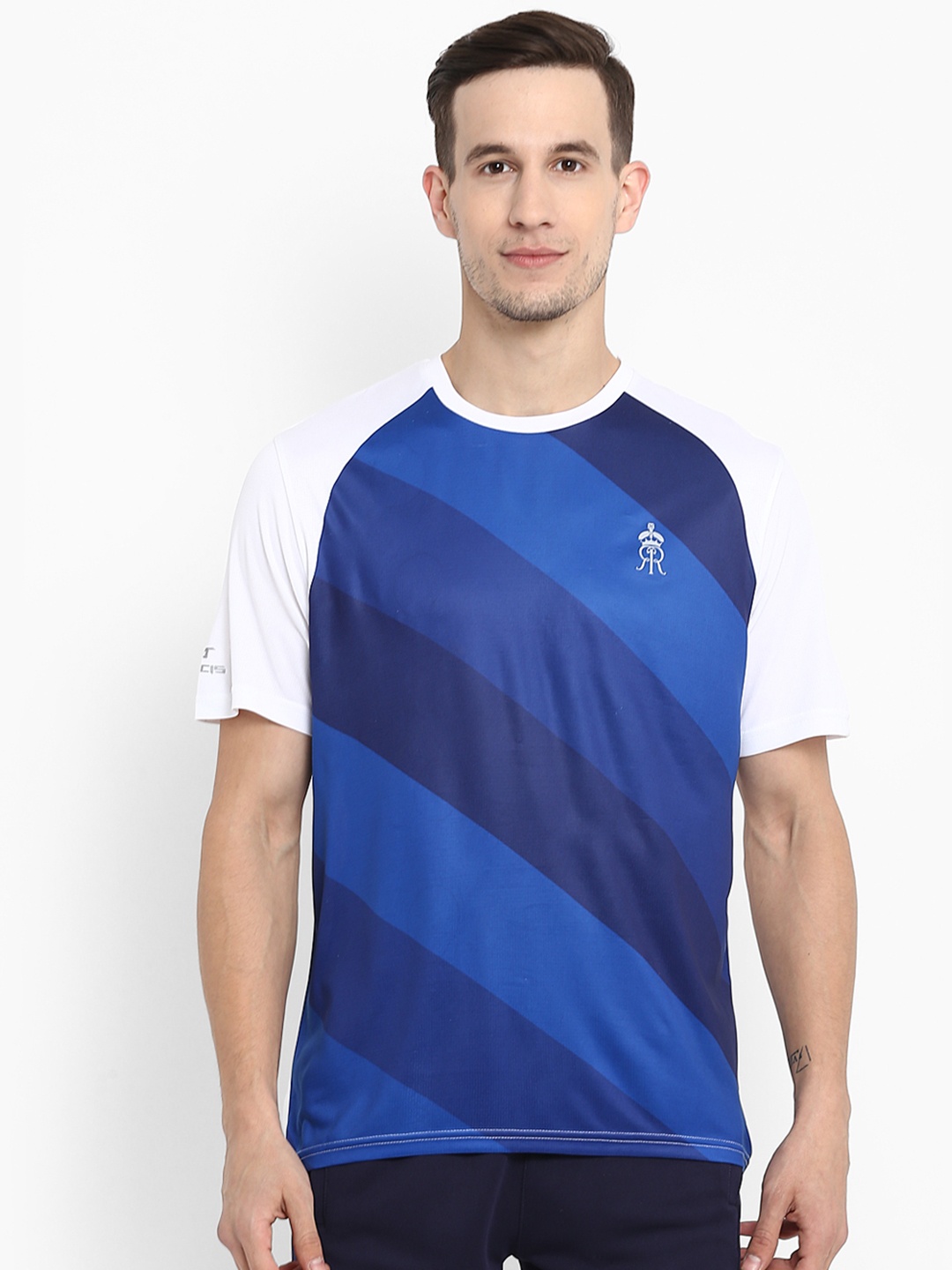 

Alcis Men White Rajasthan Royals Striped Round Neck Rajasthan Royals T-shirt