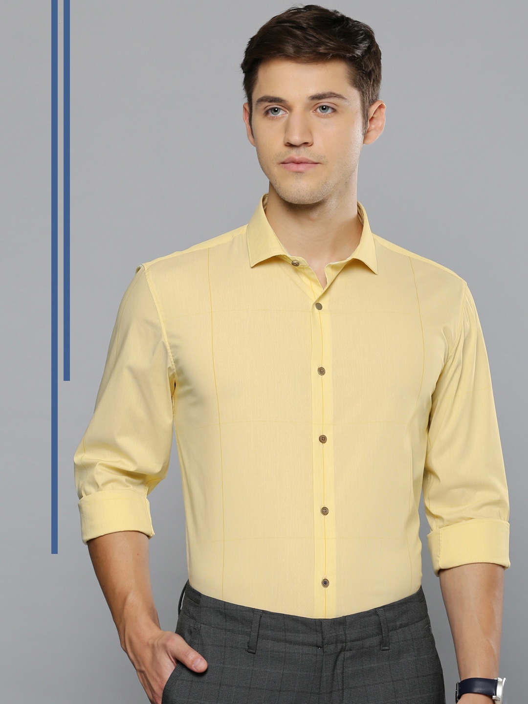 

Louis Philippe Ath.Work Men Yellow Super Slim Fit Checked Smart Casual Shirt