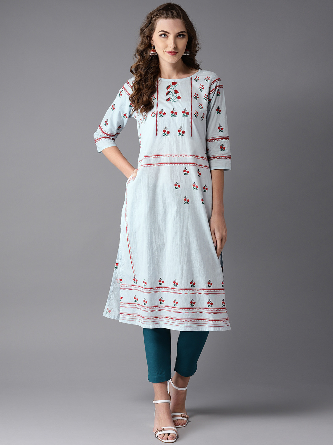 

Moda Rapido Women Blue & Red Printed Straight Kurta