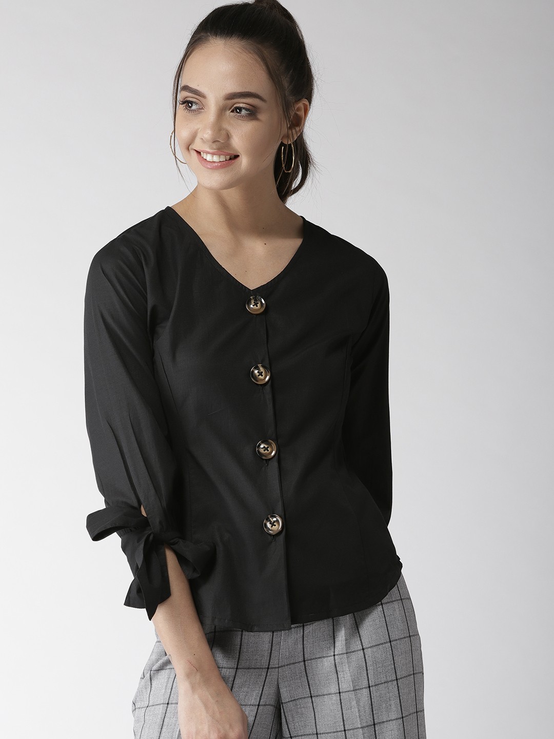 

Style Quotient Women Black Solid Pure Cotton Top