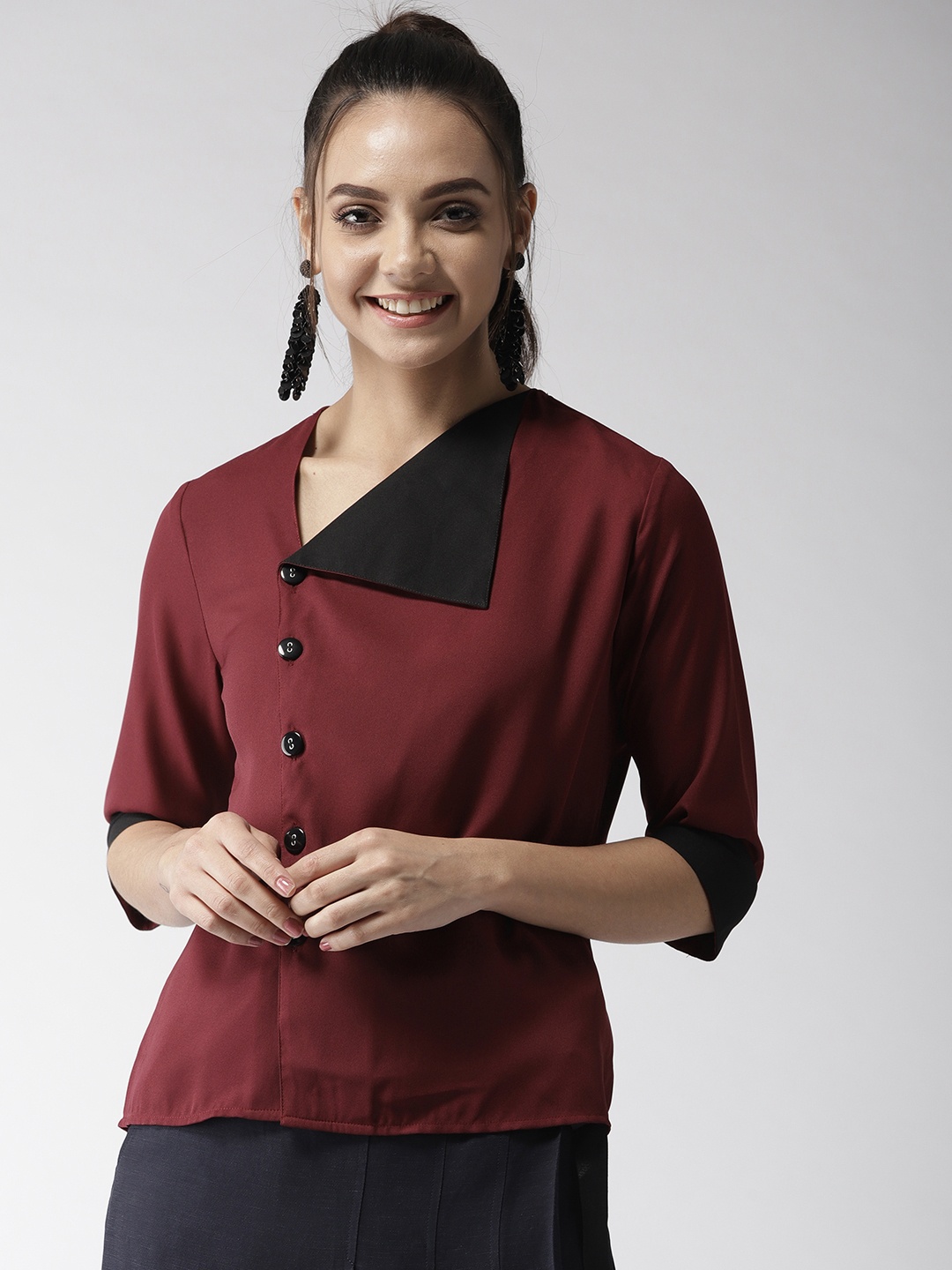 

Style Quotient Women Maroon Solid Shirt Style Top