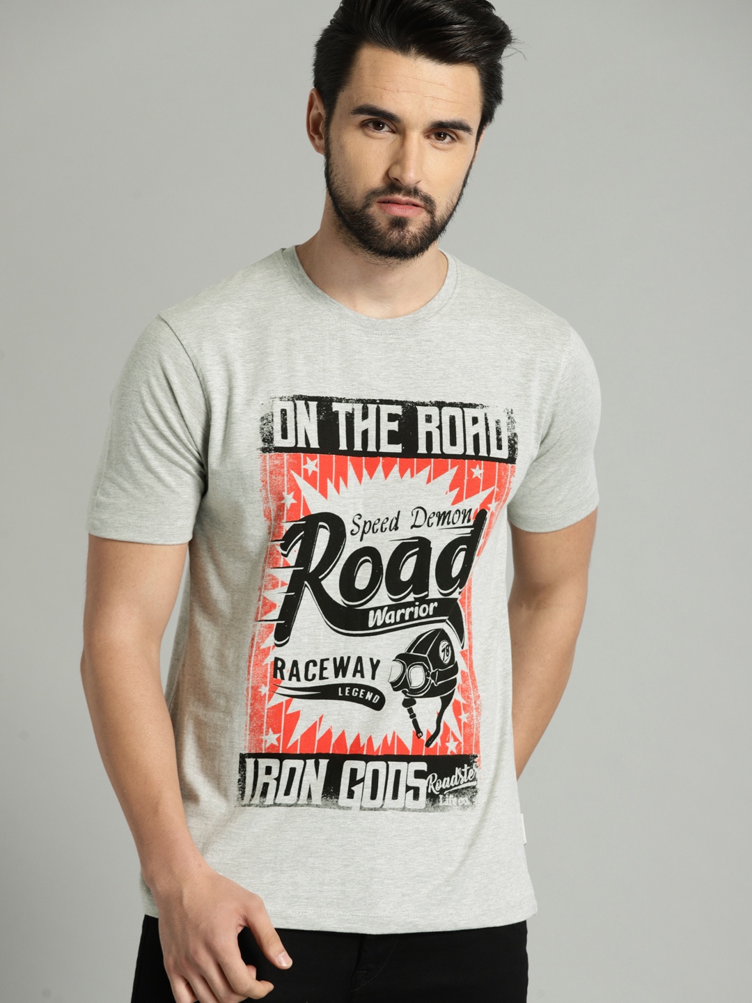 

The Roadster Lifestyle Co Men Grey Printed Round Neck T-shirt