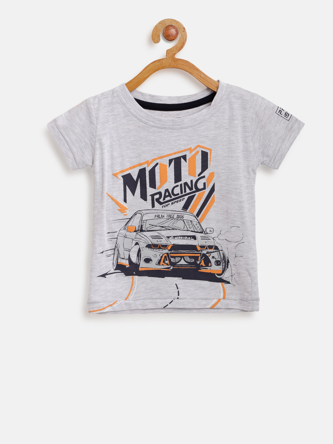 

Gini and Jony Boys Grey Melange Printed Round Neck Pure Cotton T-shirt