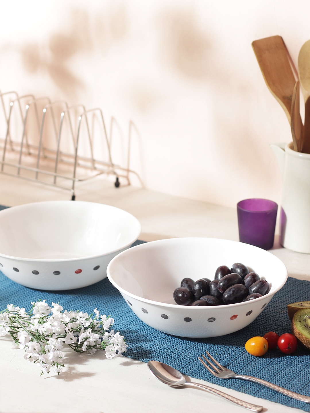 Corelle White Printed Pack of 3 Serving Bowl Glass Set