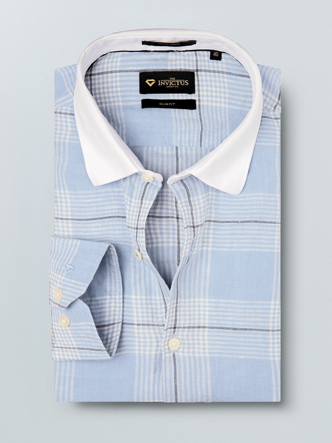 

INVICTUS Men Blue & White Slim Fit Checked Pure Linen Formal Shirt