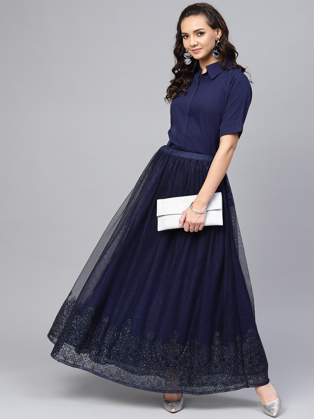 

Ahalyaa Women Navy Blue Shirt with Skirt