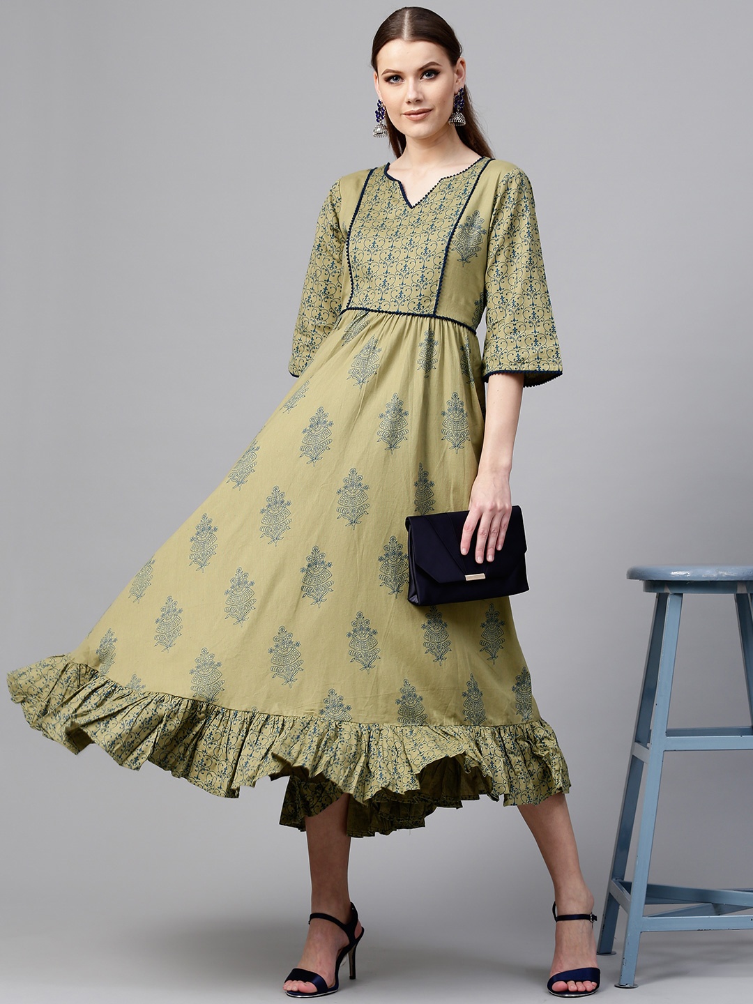 

Libas Women Green & Blue Printed Maxi Dress
