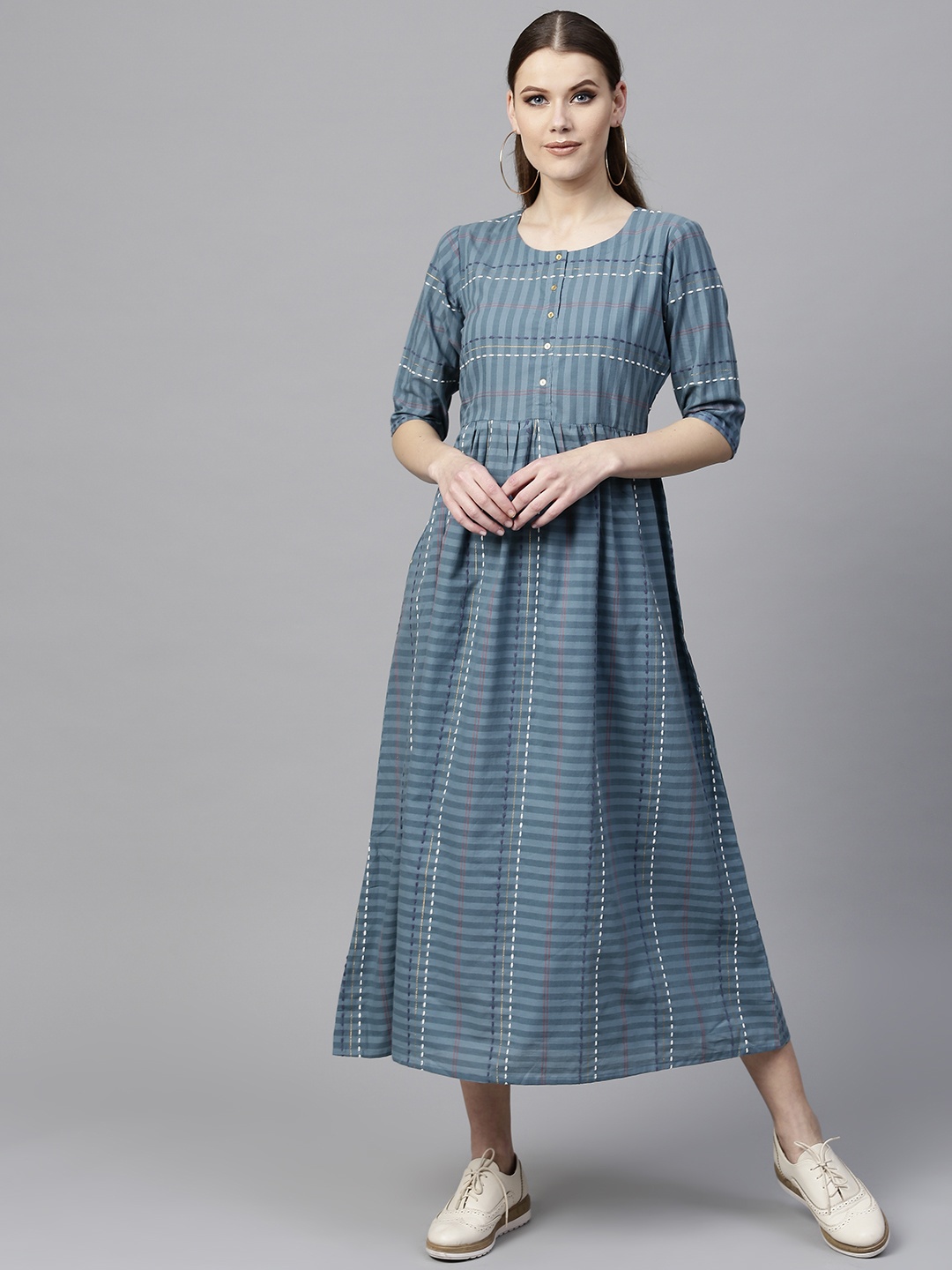 

Libas Women Grey Striped Maxi Dress