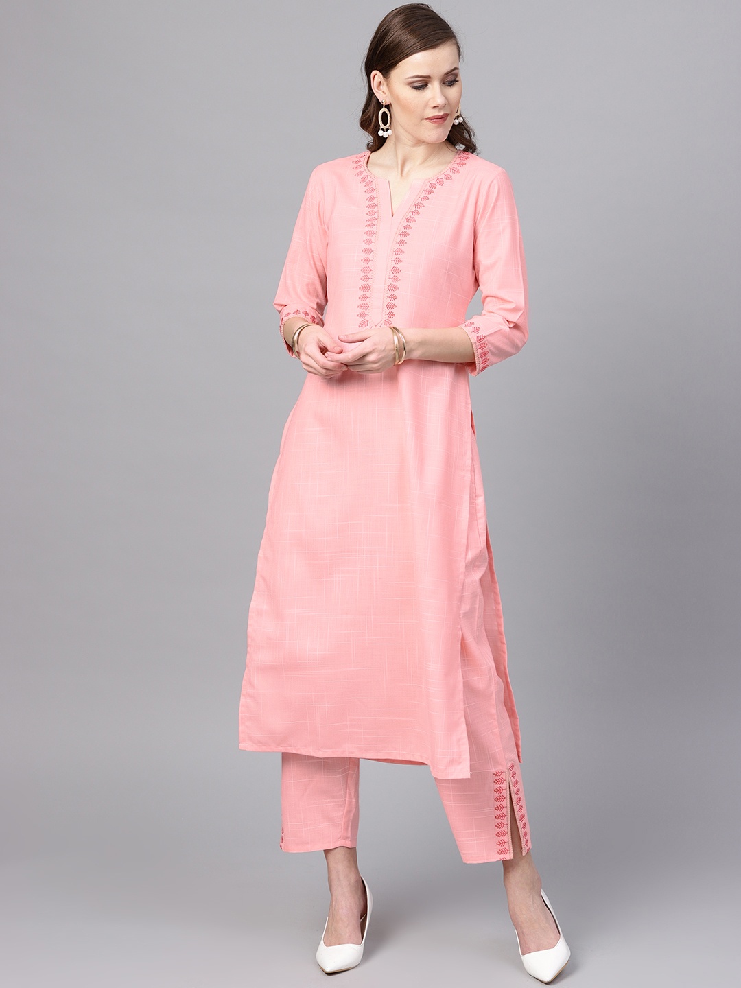 

Libas Women Pink Self-Design Kurta with Trousers