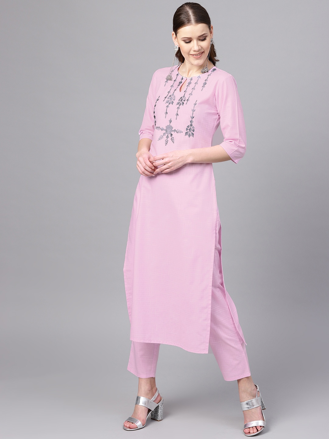 

Libas Women Pink Embroidered Kurta with Trousers