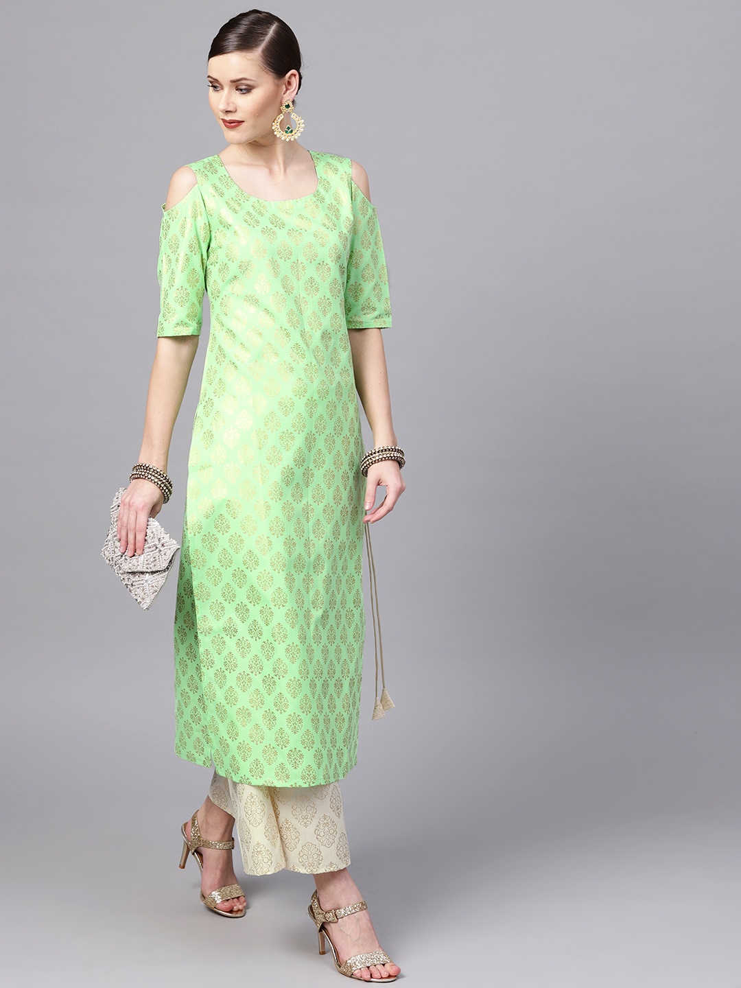 

Libas Women Green & Off-White Block Print Kurta with Palazzos