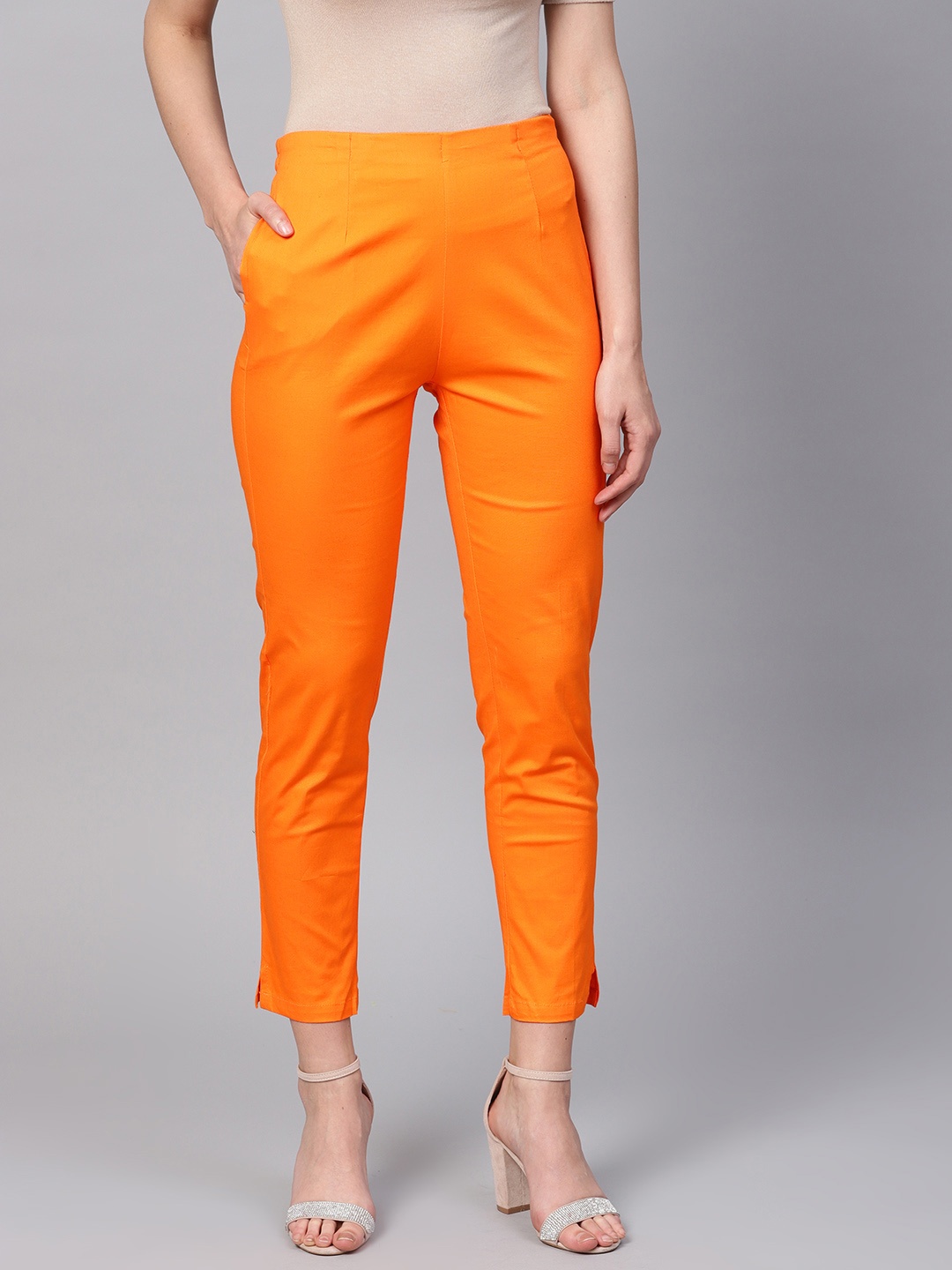 

SOJANYA Women Orange Slim Fit Solid Cropped Trousers