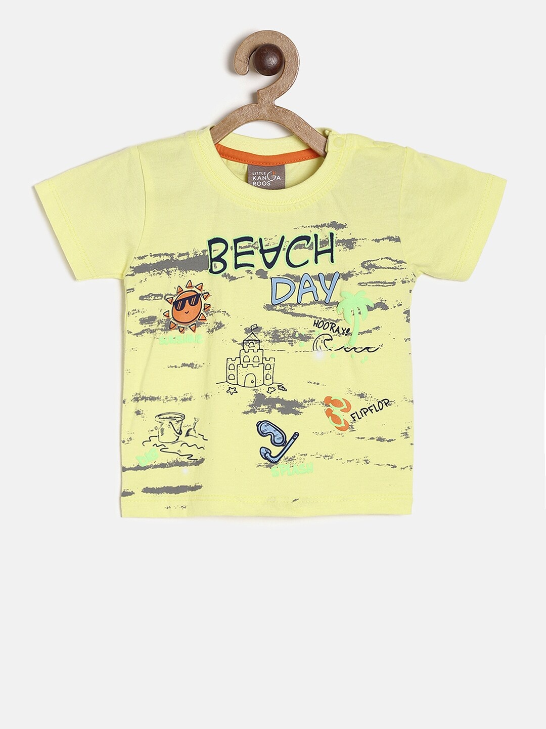 

Little Kangaroos Boys Yellow & Grey Printed Round Neck T-shirt