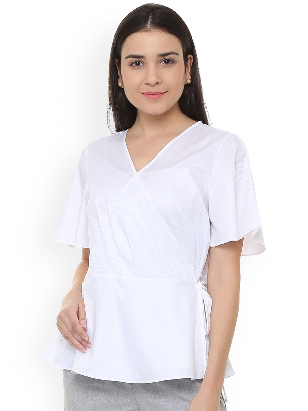 

Van Heusen Woman White Solid Wrap Pure Cotton Top