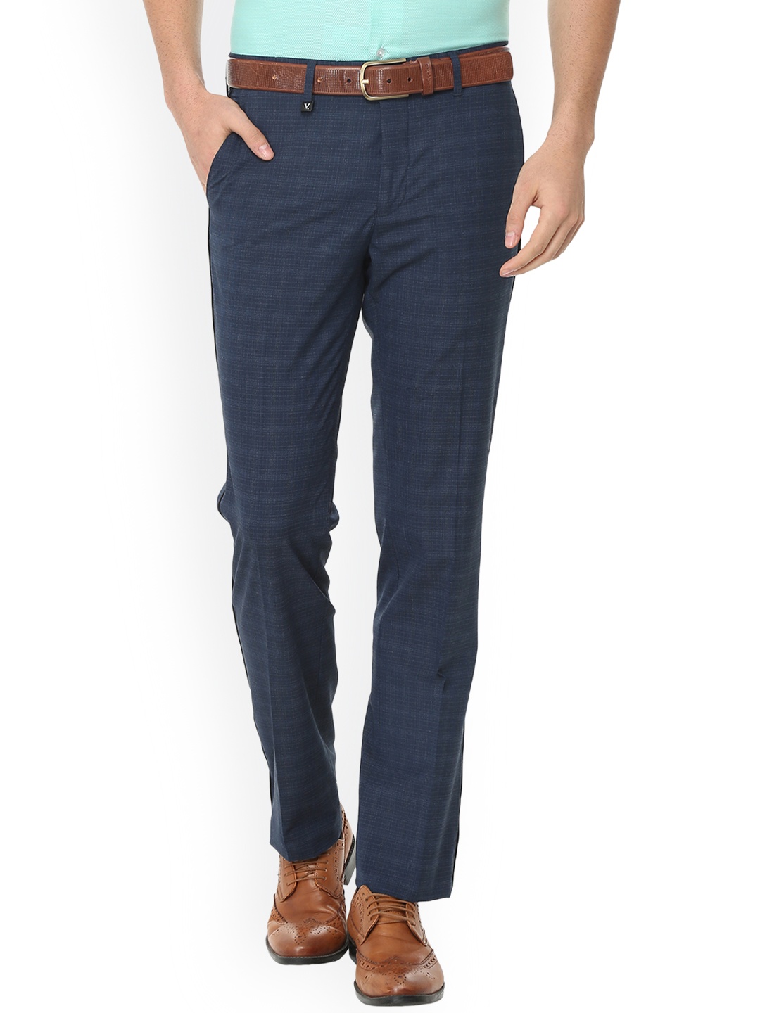 

V Dot Men Blue Slim Fit Checked Formal Trousers