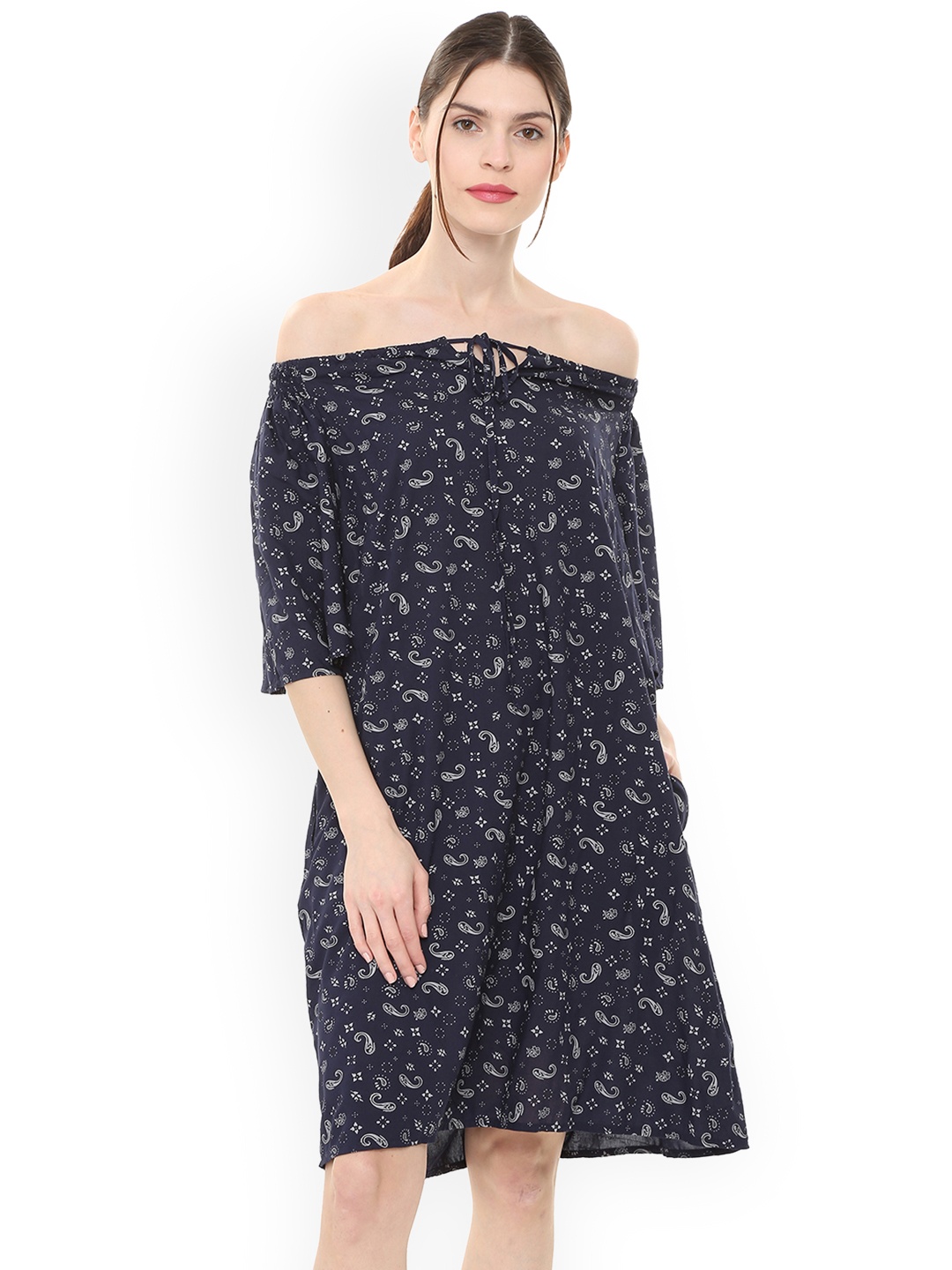 

Allen Solly Woman Women Blue Printed A-Line Dress