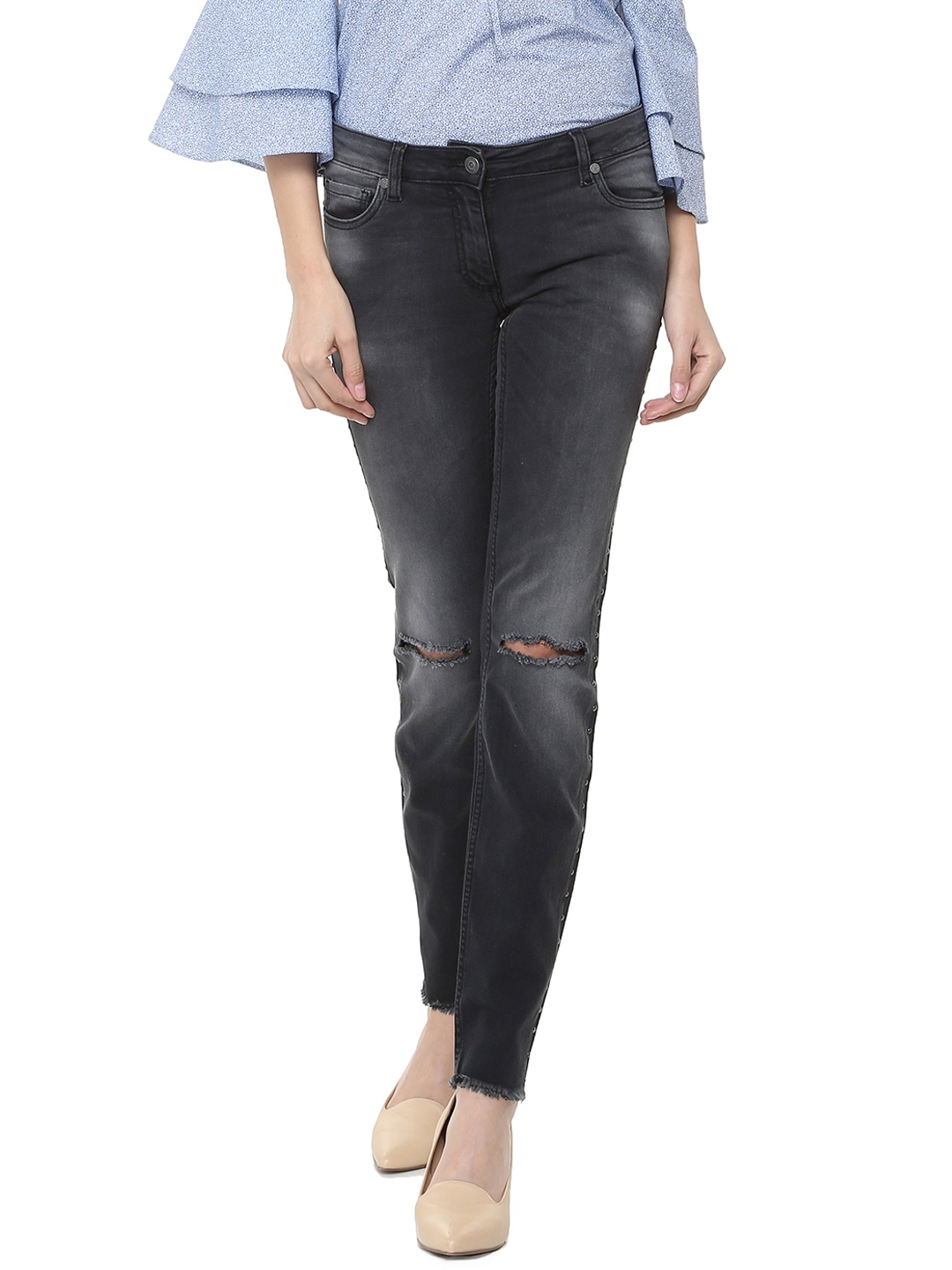 

Allen Solly Woman Black Slim Fit Mid-Rise Slash Knee Stretchable Jeans