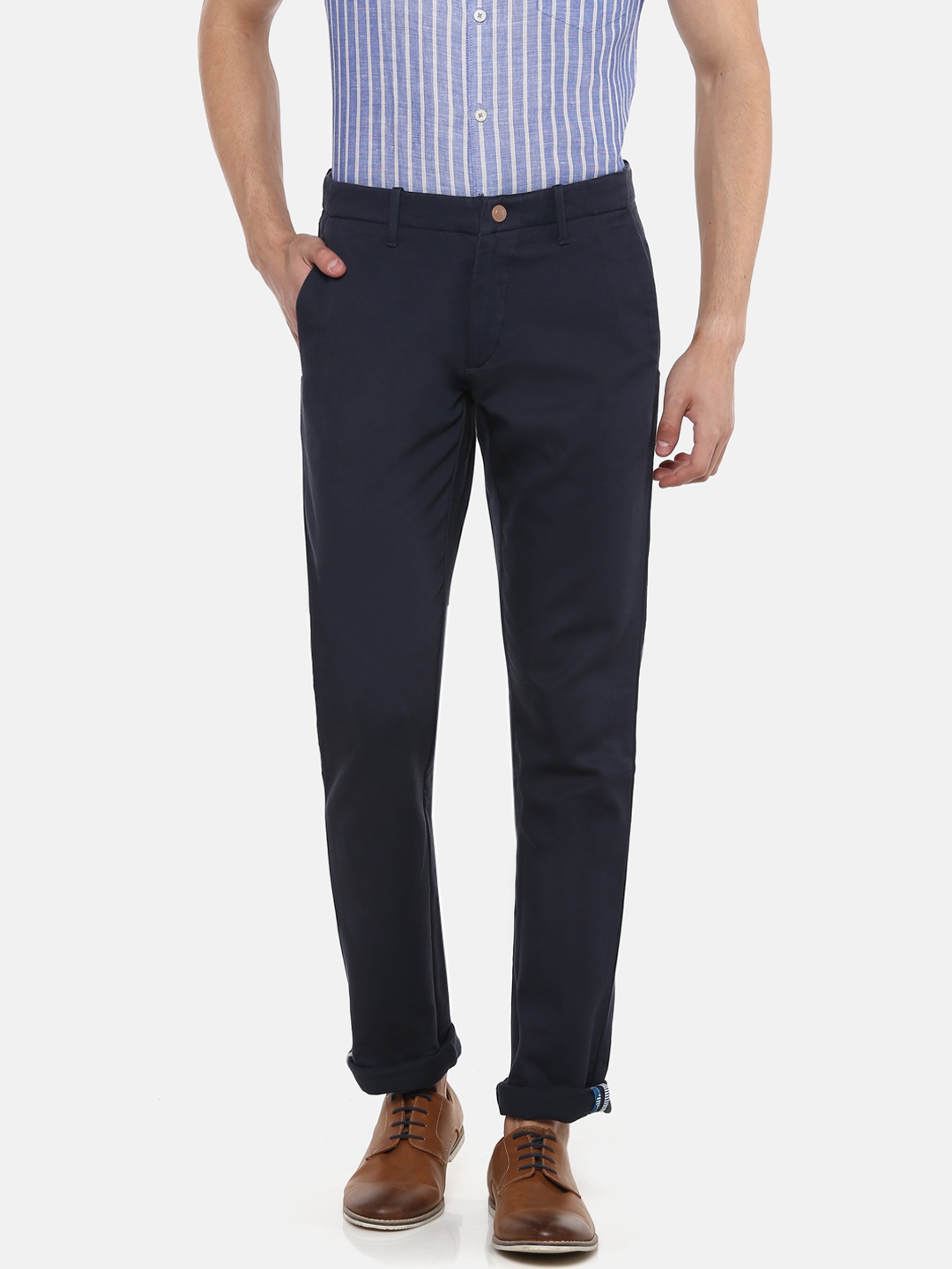 

Blackberrys Men Navy Blue Z91 Slim Fit Solid Trousers