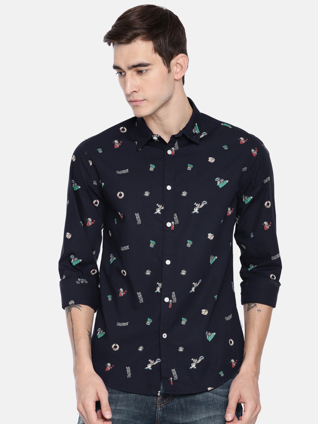 

Jack & Jones Men Navy Blue Regular Fit Printed Casual Popeye Shirt