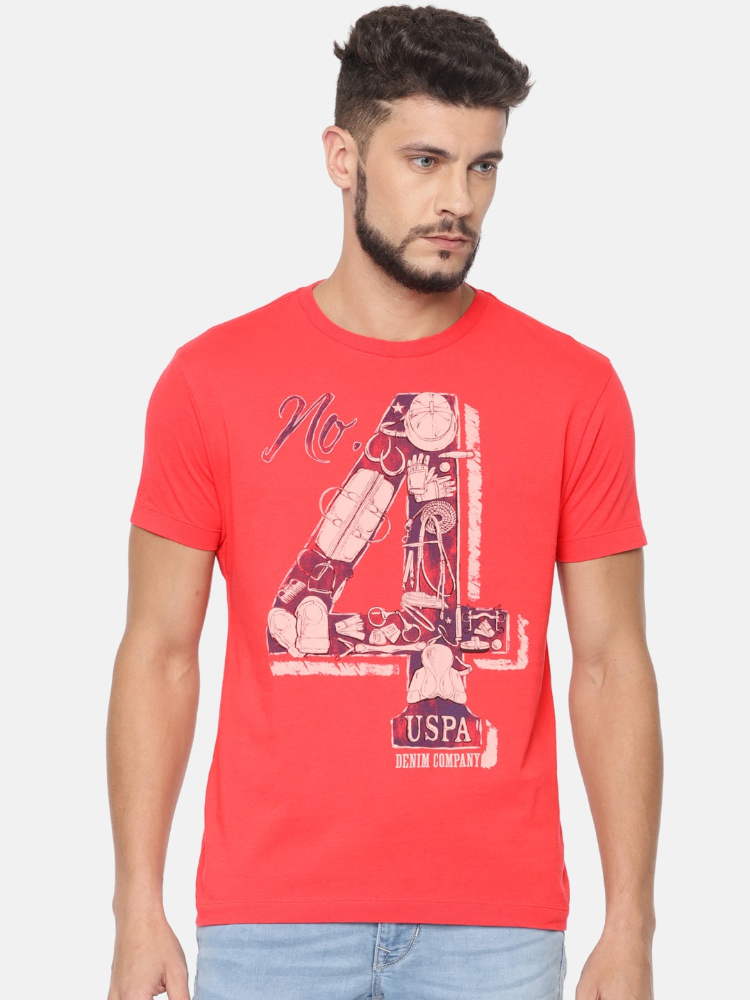 

U.S. Polo Assn. Denim Co. Printed Pure Cotton T-shirt, Coral