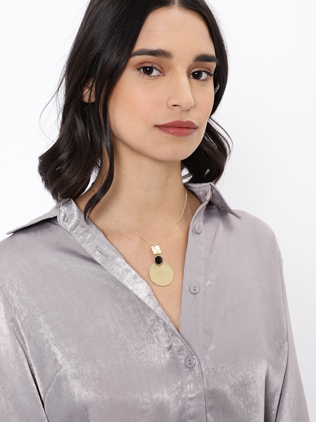 

JQ by Ayesha Handcrafted Brass Hammered Geometric Pendant Necklace, Gold