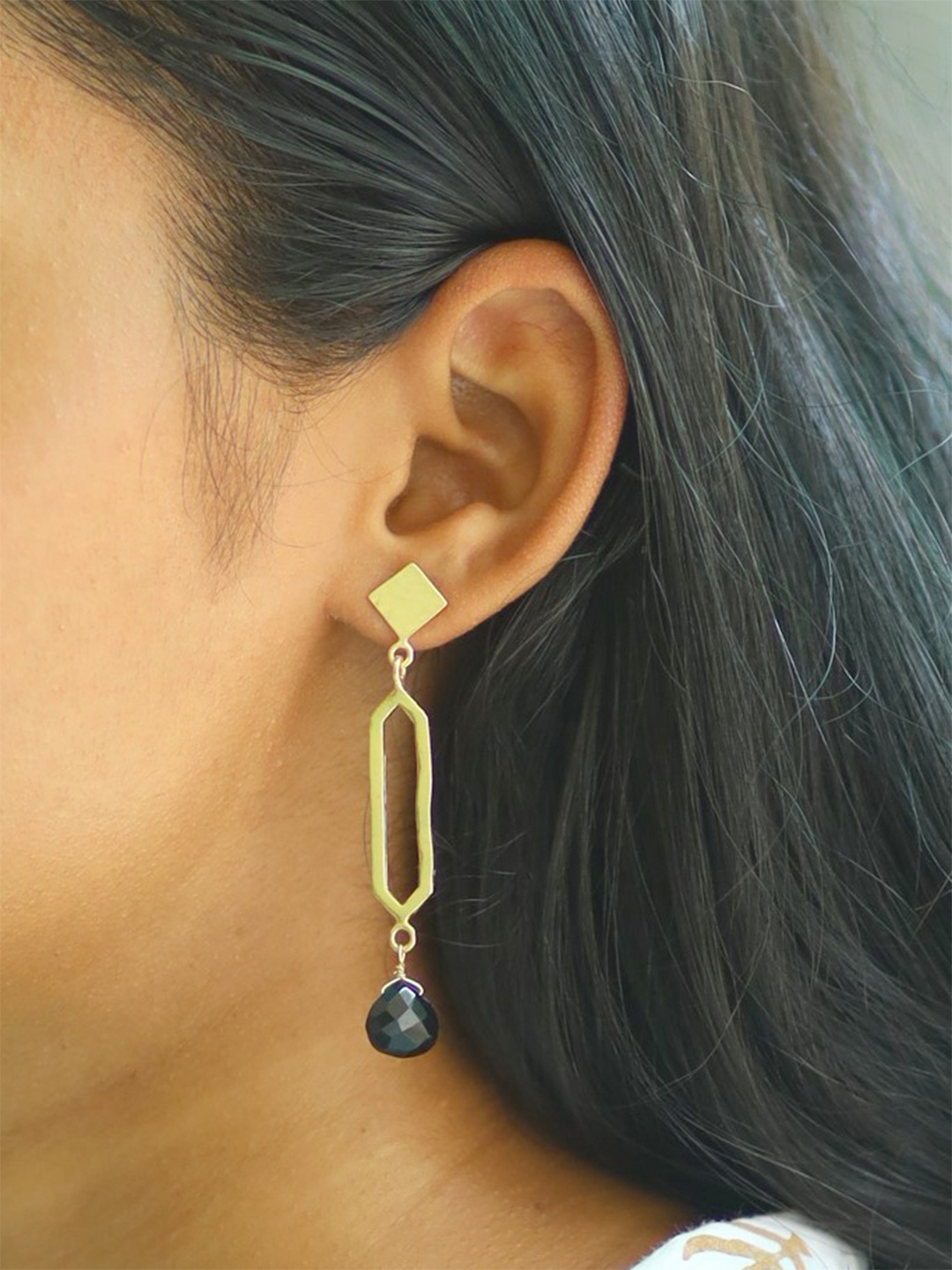 

JQ by Ayesha Black Handcrafted Brass Hammered Gold Plated Drop Earrings