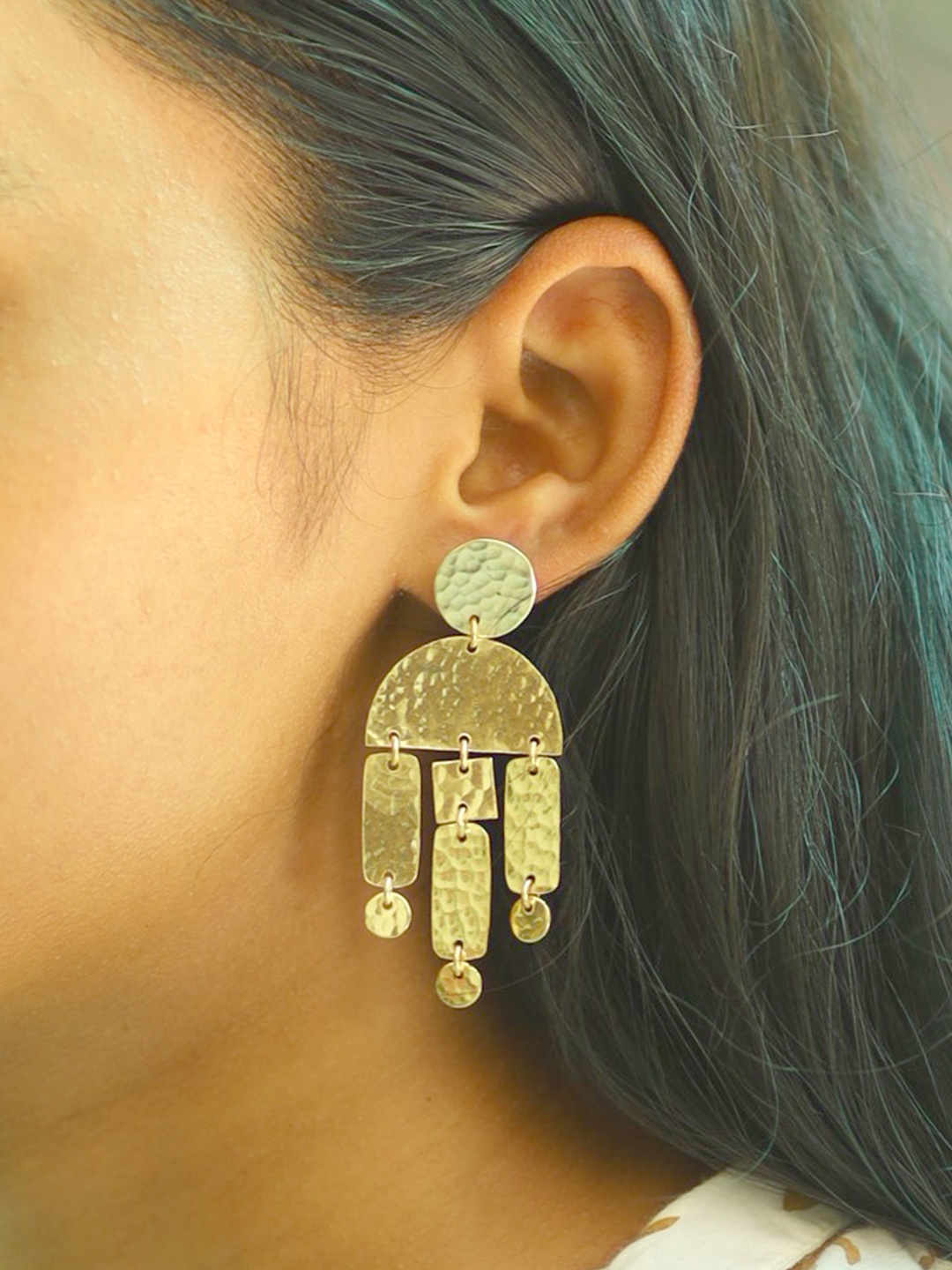 

JQ by Ayesha Handcrafted Brass Hammered Gold Plated Drop Earrings