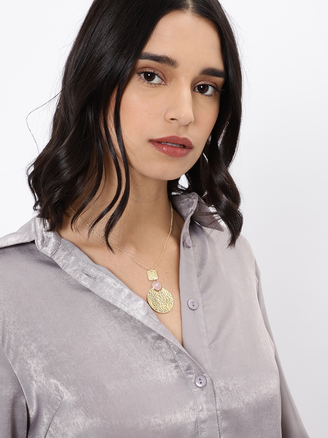 

JQ by Ayesha Gold-Plated Handcrafted Brass Hammered Geometric Pendant Necklace