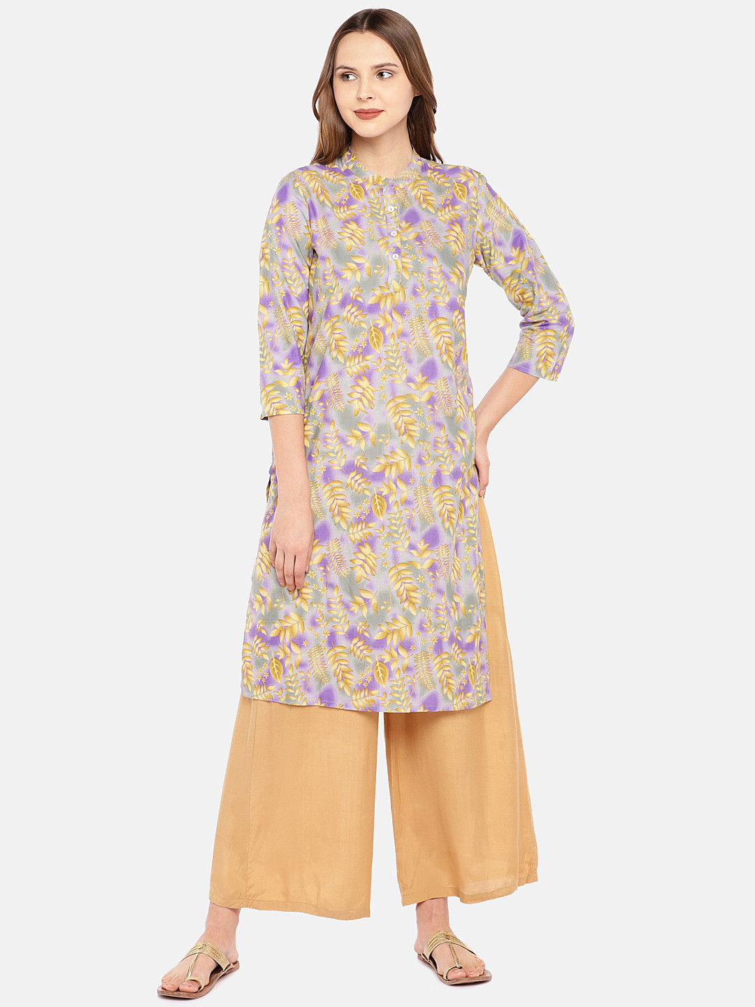 

Globus Women Beige & Yellow Printed Straight Kurta
