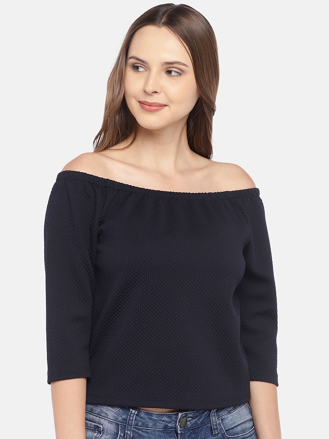 

Globus Women Black Solid Bardot Top