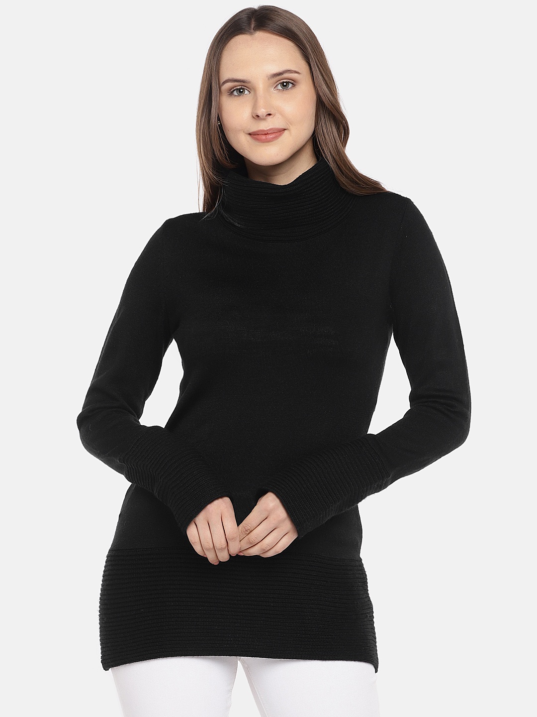 

Globus Women Black Solid Longline Sweater