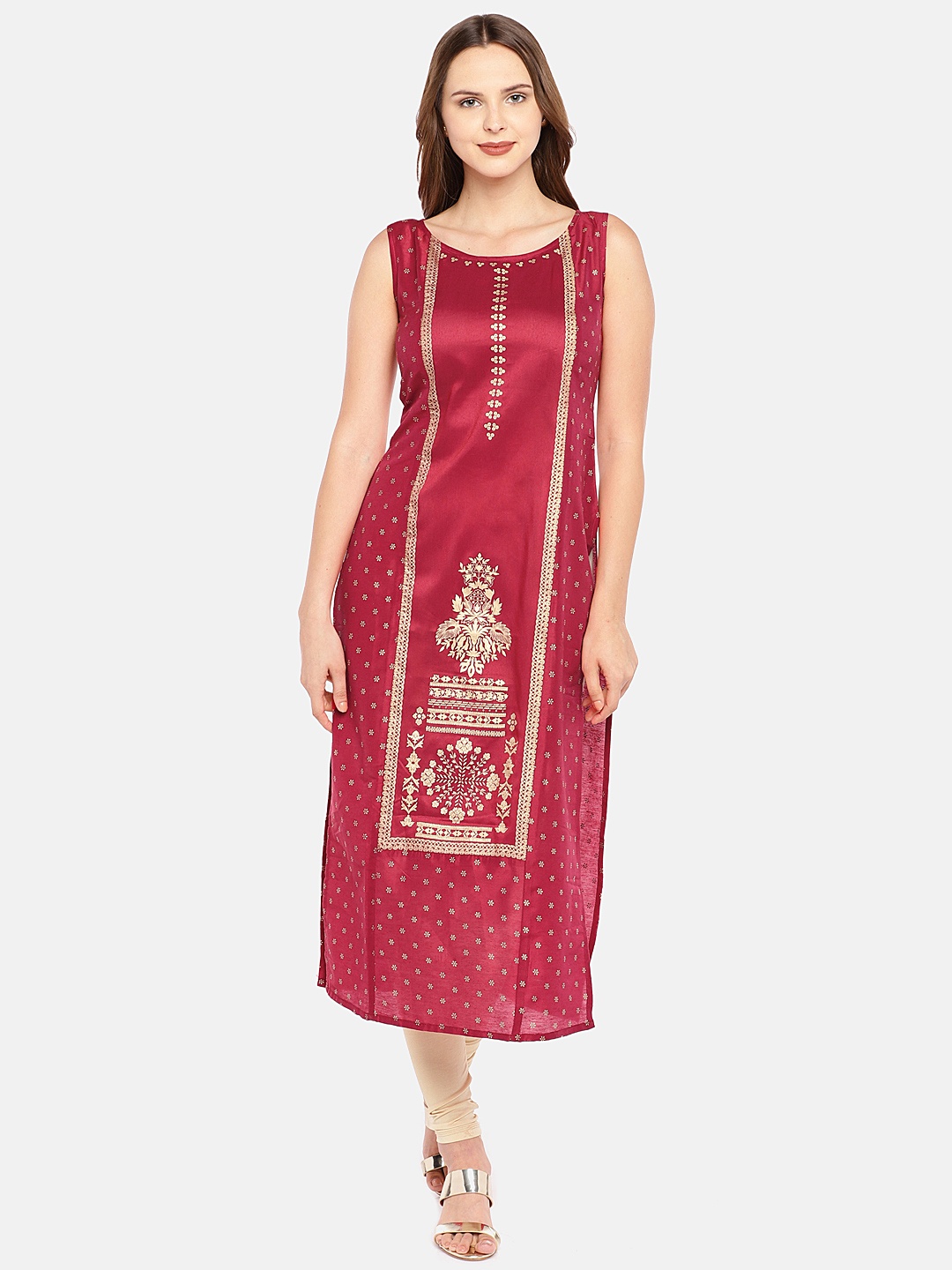 

Globus Women Pink Woven Design Straight Kurta