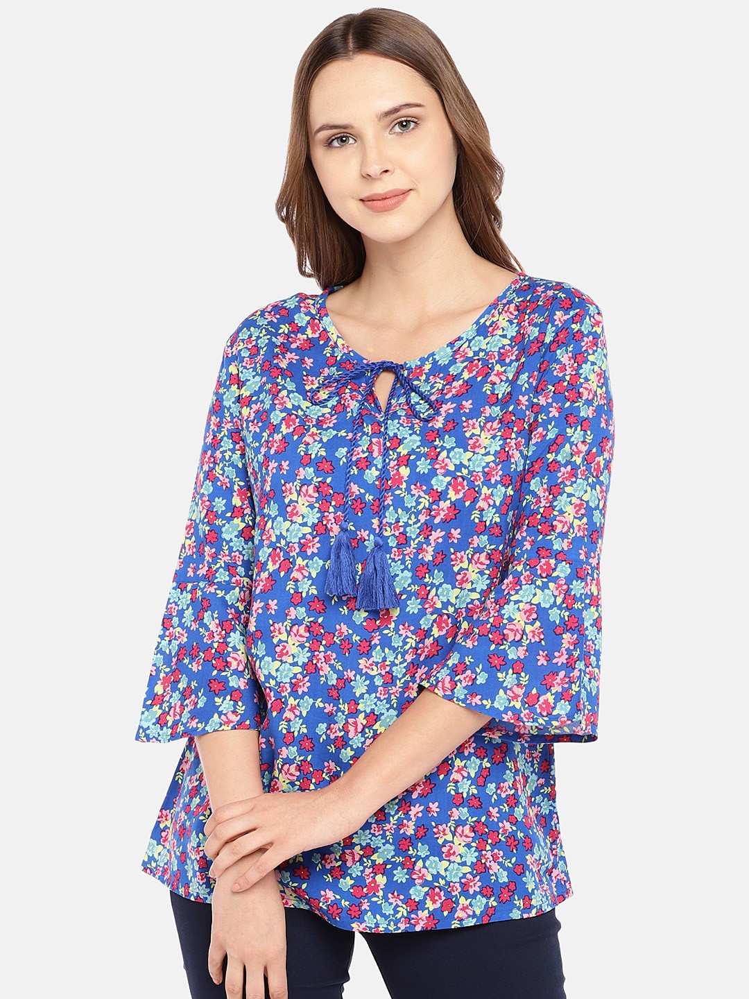 

Globus Women Blue Printed A-Line Top