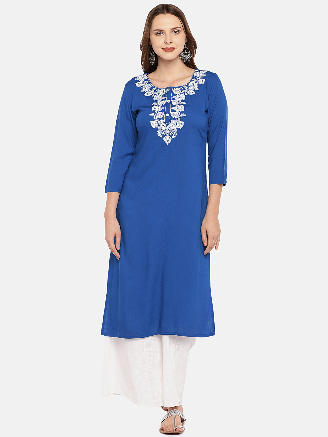 

Globus Women Blue Yoke Design Straight Kurta