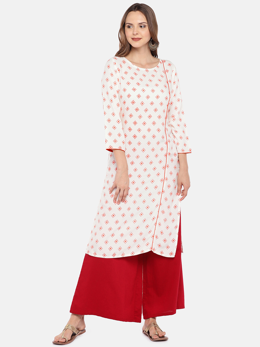 

Globus Women Off-White Printed Straight Kurta