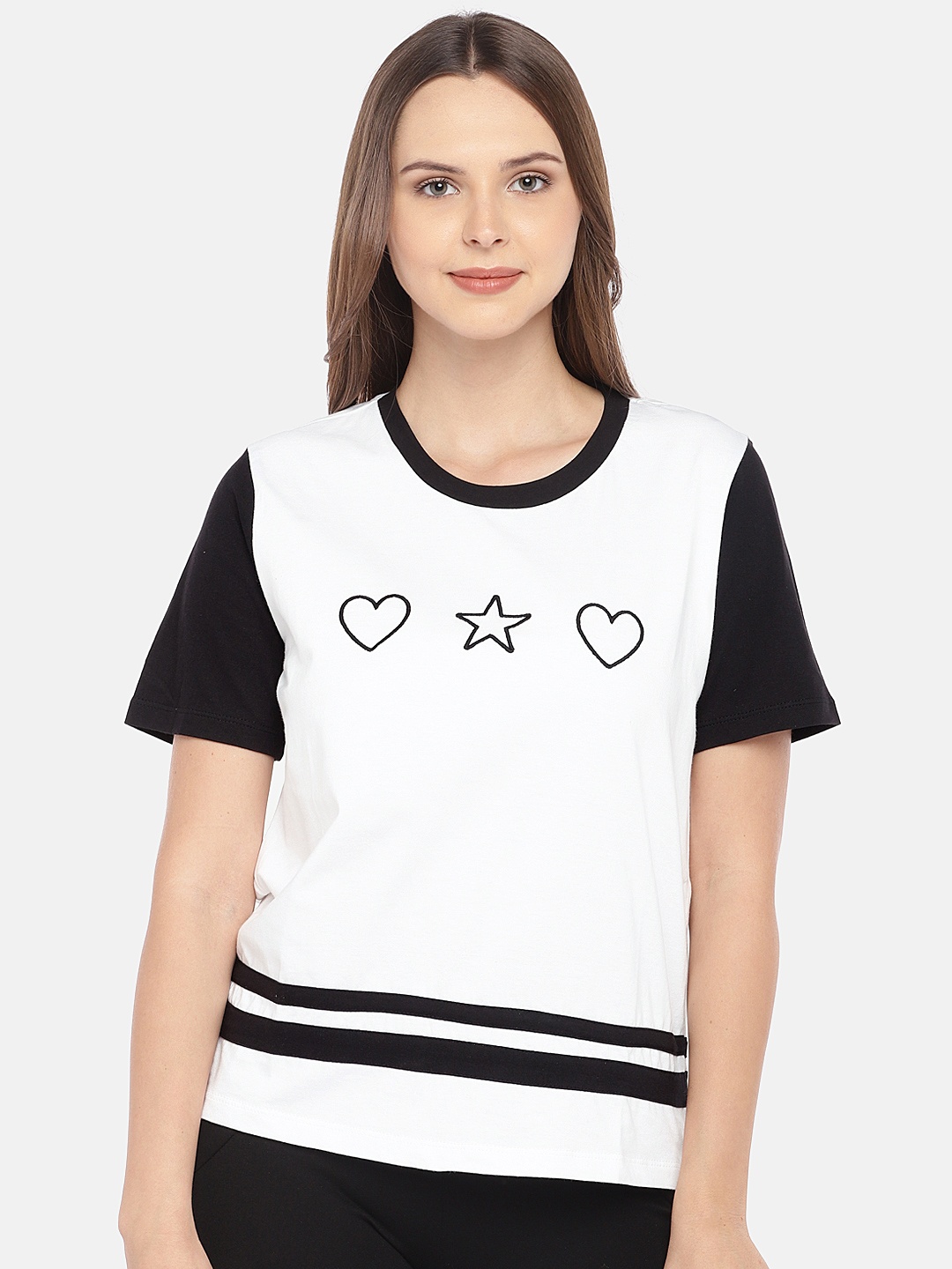 

Globus Women White & Black Printed Round Neck T-shirt
