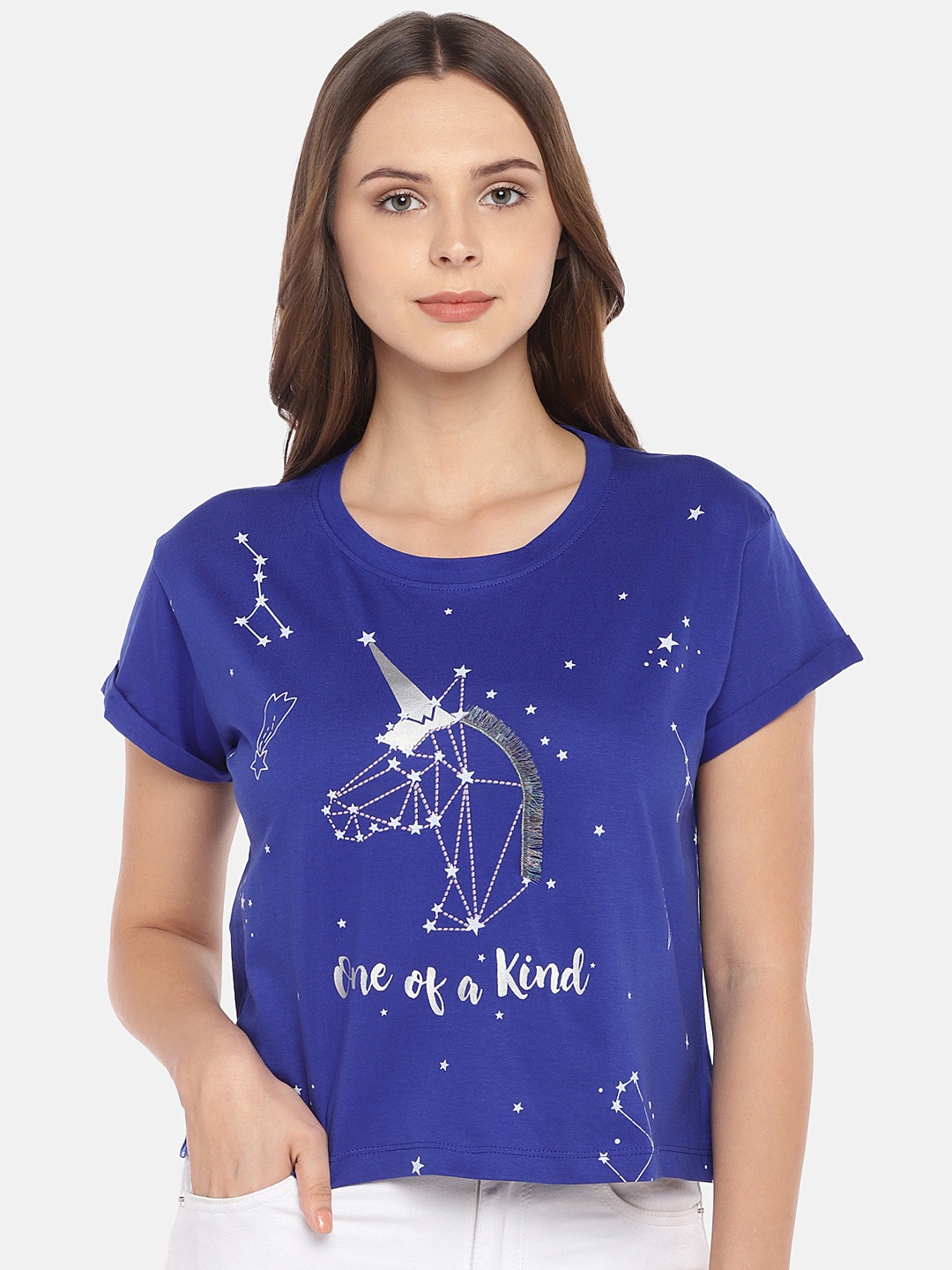 

Globus Women Blue Printed Pure Cotton Top