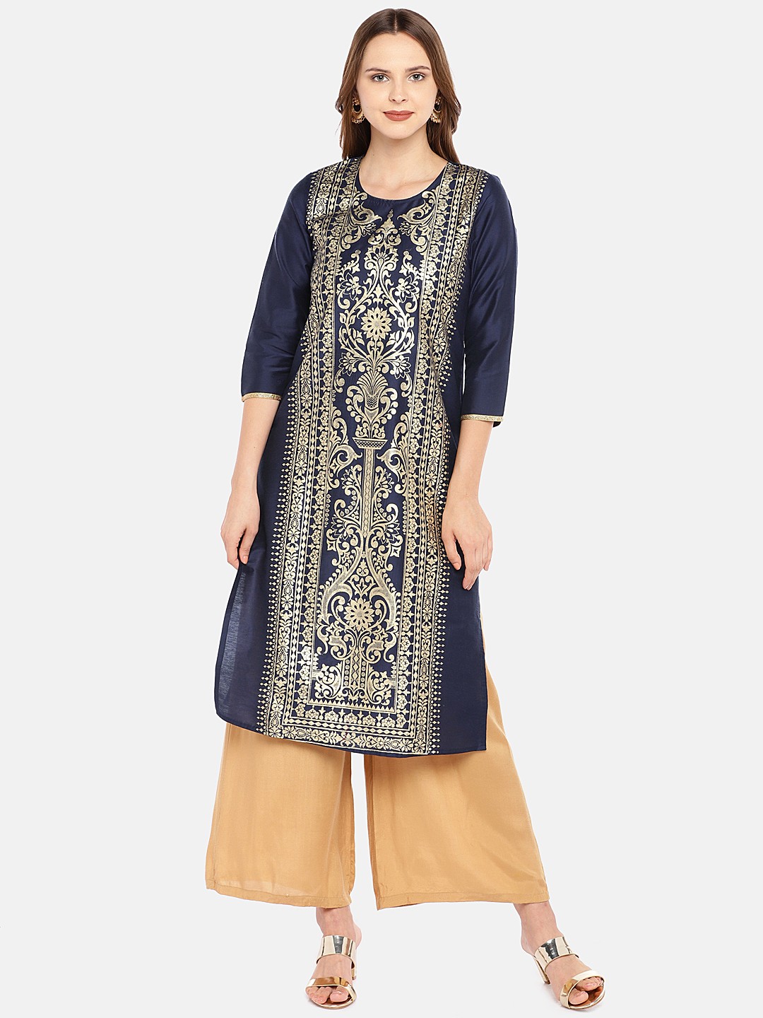 

Globus Women Navy Blue Printed Straight Kurta