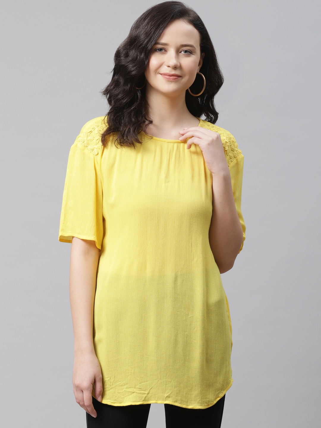

Marks & Spencer Women Yellow Solid Longline Top